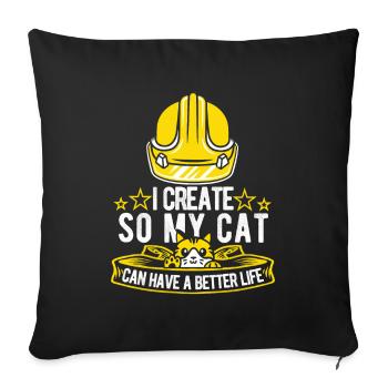 Engineer Cat - Sofa pillowcase 17,3'' x 17,3'' (45 x 45 cm) - black - Front