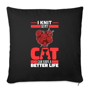 Chat à tricoter - Housse de coussin décorative 45 x 45 cm - noir - Devant