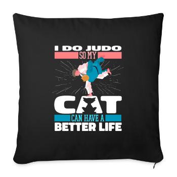 Chat judoka - Housse de coussin décorative 45 x 45 cm - noir - Devant