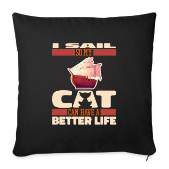 Sailing Sailor Sailboat Cat - Sofa pillowcase 17,3'' x 17,3'' (45 x 45 cm) - black - Front