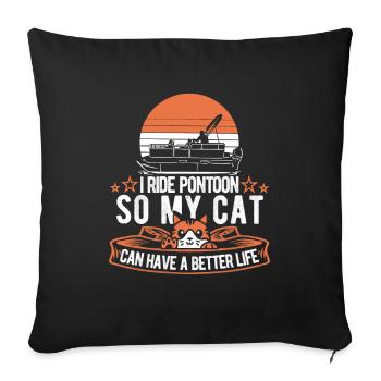 Bateau ponton chat - Housse de coussin décorative 45 x 45 cm - noir - Devant