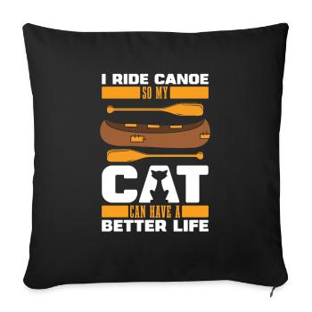 Canoë Canoéiste Chat - Housse de coussin décorative 45 x 45 cm - noir - Devant