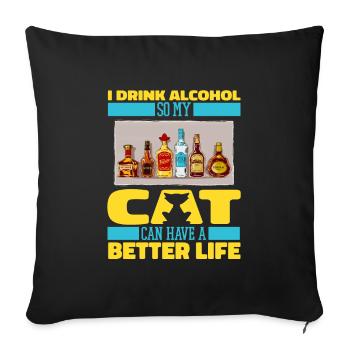 Drinking alcohol drinking cat - Sofa pillowcase 17,3'' x 17,3'' (45 x 45 cm) - black - Front