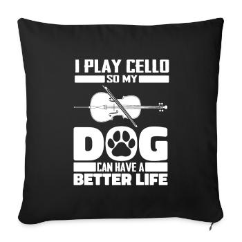Cello Cellist Hund - Sofakissenbezug 45 x 45 cm - Schwarz - Vorne