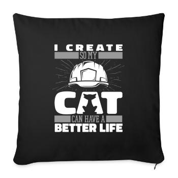 Engineer Cat - Sofa pillowcase 17,3'' x 17,3'' (45 x 45 cm) - black - Front