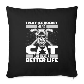 Chat de hockey sur glace - Housse de coussin décorative 45 x 45 cm - noir - Devant