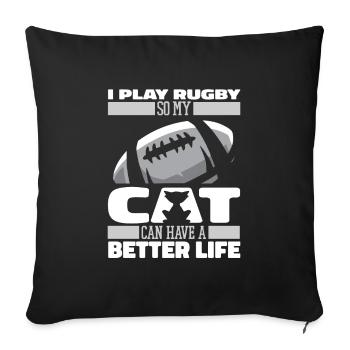 Rugby Katze - Sofakissenbezug 45 x 45 cm - Schwarz - Vorne