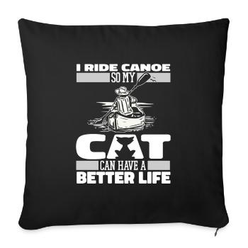 Canoë Canoéiste Chat - Housse de coussin décorative 45 x 45 cm - noir - Devant