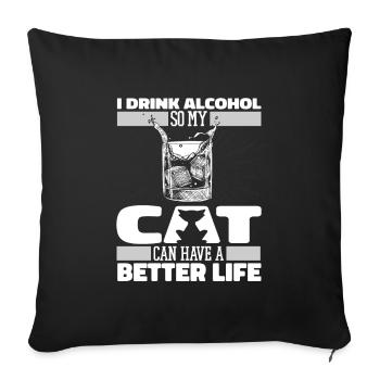 Drinking alcohol drinking cat - Sofa pillowcase 17,3'' x 17,3'' (45 x 45 cm) - black - Front