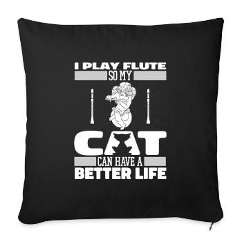 Flutist Flute Cat - Sofa pillowcase 17,3'' x 17,3'' (45 x 45 cm) - black - Front