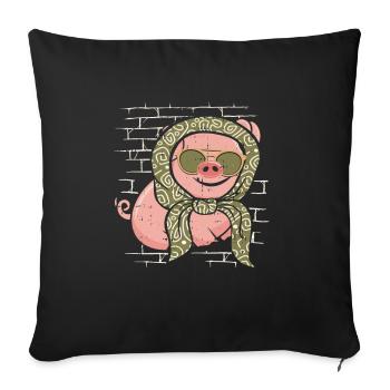 Lunettes de soleil d’éleveur de porcs avec foulard - Housse de coussin décorative 45 x 45 cm - noir - Devant