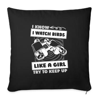 Fille ornithologue - Housse de coussin décorative 45 x 45 cm - noir - Devant