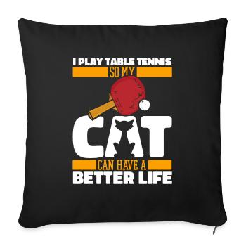 Tischtennis Pingpong Katze - Sofakissenbezug 45 x 45 cm - Schwarz - Vorne