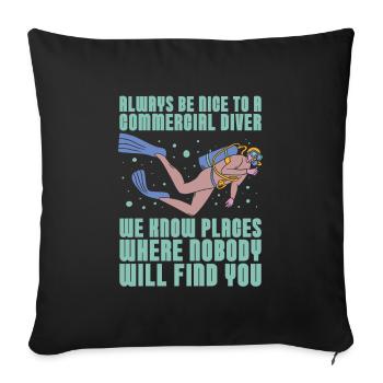 Plongée Plongeur Humour Plongée commerciale - Housse de coussin décorative 45 x 45 cm - noir - Devant