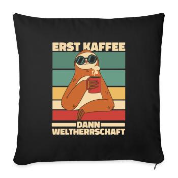 Faultier Kaffee - Sofakissenbezug 45 x 45 cm - Schwarz - Vorne