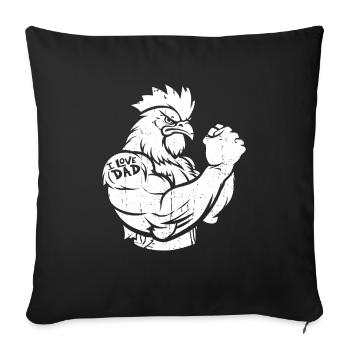 Poulet poule biceps tatouage j’aime papa - Housse de coussin décorative 45 x 45 cm - noir - Devant