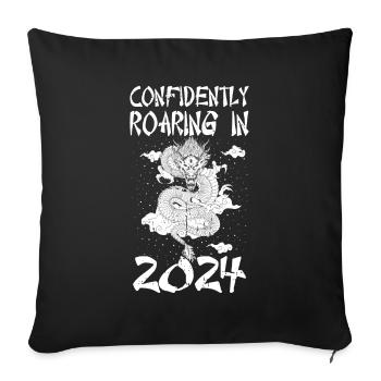 Année du Dragon 2024 - Housse de coussin décorative 45 x 45 cm - noir - Devant