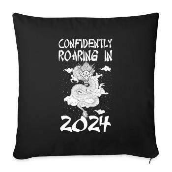Année du Dragon 2024 - Housse de coussin décorative 45 x 45 cm - noir - Devant