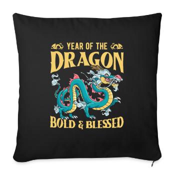 Année du Dragon 2024 - Housse de coussin décorative 45 x 45 cm - noir - Devant
