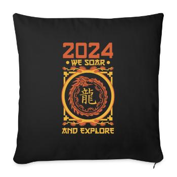 Année du Dragon 2024 - Housse de coussin décorative 45 x 45 cm - noir - Devant