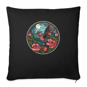 Kolibri Blumen Buntglas - Sofakissenbezug 45 x 45 cm - Schwarz - Vorne
