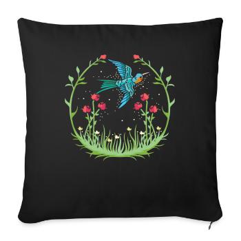 Hummingbird, Flowers, Flower Bird - Sofa pillowcase 17,3'' x 17,3'' (45 x 45 cm) - black - Front
