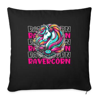 Techno Raver Licorne Ravercorn - Housse de coussin décorative 45 x 45 cm - noir - Devant