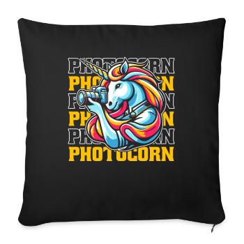 Fotograf Fotografie Kamera Einhorn Photocorn - Sofakissenbezug 45 x 45 cm - Schwarz - Vorne