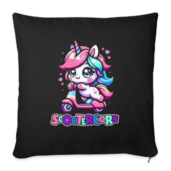 Motorroller Einhorn Scootercorn - Sofakissenbezug 45 x 45 cm - Schwarz - Vorne
