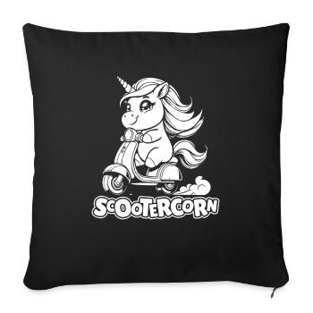 Motorroller Einhorn Scootercorn - Sofakissenbezug 45 x 45 cm - Schwarz - Vorne