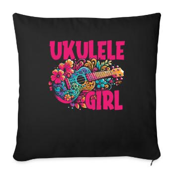Ukulélé Ukulélé Fille - Housse de coussin décorative 45 x 45 cm - noir - Devant