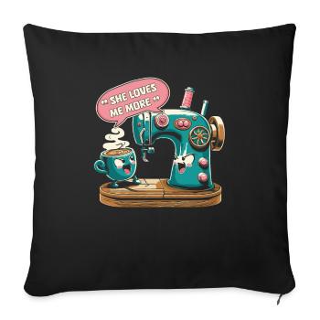 Machine à coudre caféine café à coudre - Housse de coussin décorative 45 x 45 cm - noir - Devant