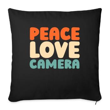 Fotograf Fotografie Kamera Peace Love Camera - Sofakissenbezug 45 x 45 cm - Schwarz - Vorne
