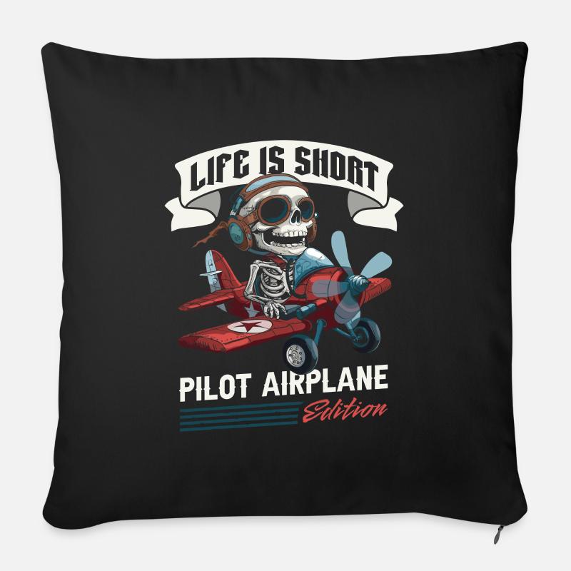 Flugzeug Pilot - Sofakissenbezug 45 x 45 cm - Schwarz