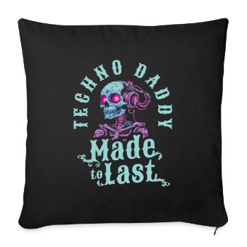 Techno Raver Squelette Fête des Pères Papa - Housse de coussin décorative 45 x 45 cm - noir - Devant