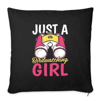 Birdwatcher juste une fille ornithologique - Housse de coussin décorative 45 x 45 cm - noir - Devant