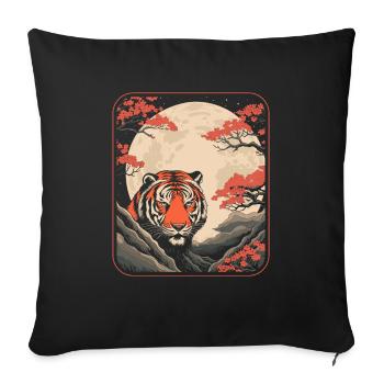 Tigre Japon Cerisier Fleur Lune - Housse de coussin décorative 45 x 45 cm - noir - Devant