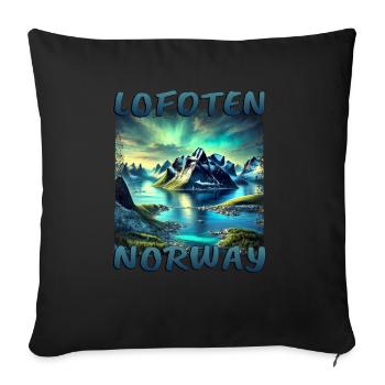 Lofoten Norway Grunge Fjord Nature Northern Lights - Sofa pillowcase 17,3'' x 17,3'' (45 x 45 cm) - black - Front