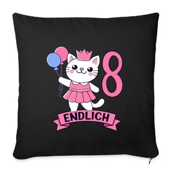 Motif d’anniversaire de chat enfin 8 ans fille - Housse de coussin décorative 45 x 45 cm - noir - Devant
