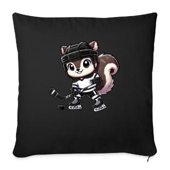 Chibi Squirrel Joueur de hockey sur glace - Housse de coussin décorative 45 x 45 cm - noir - Devant
