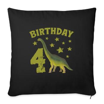 4 ans anniversaire garçon Dino Volcano - 4ème - Housse de coussin décorative 45 x 45 cm - noir - Devant