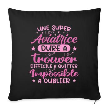 Une Super Aviatrice - Cadeau aviatrice - Housse de coussin décorative 45 x 45 cm - noir - Devant