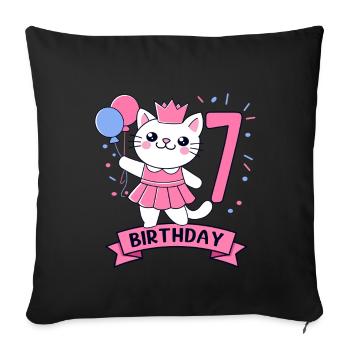 7th Birthday Girl Princess Cat 7 - Sofakissenbezug 45 x 45 cm - Schwarz - Vorne