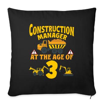 Fête de construction 3ème anniversaire 3 ans camion - Housse de coussin décorative 45 x 45 cm - noir - Devant