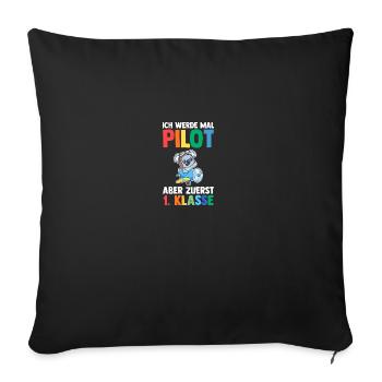 Pilot First Grade School Enrollment Schoolchild - Sofa pillowcase 17,3'' x 17,3'' (45 x 45 cm) - black - Front