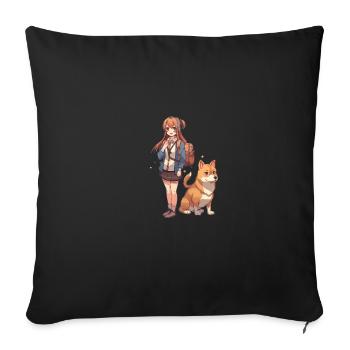 Japanese dog Shiba Inu girl best friends - Sofa pillowcase 17,3'' x 17,3'' (45 x 45 cm) - black - Front