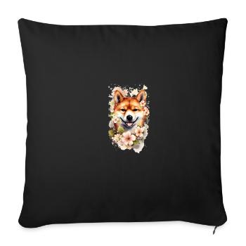 Japanese dog Shiba Inu portrait cherry blossoms - Sofa pillowcase 17,3'' x 17,3'' (45 x 45 cm) - black - Front
