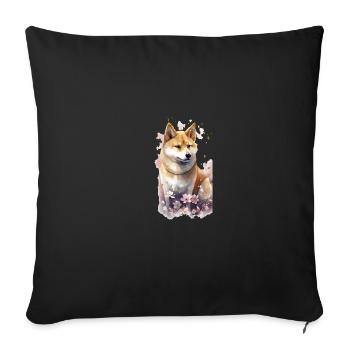 Japanese dog Shiba Inu portrait flowers - Sofa pillowcase 17,3'' x 17,3'' (45 x 45 cm) - black - Front