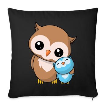Eulen Geschwister - Niedliche Eule Geschenk Kawaii - Sofakissenbezug 45 x 45 cm - Schwarz - Vorne
