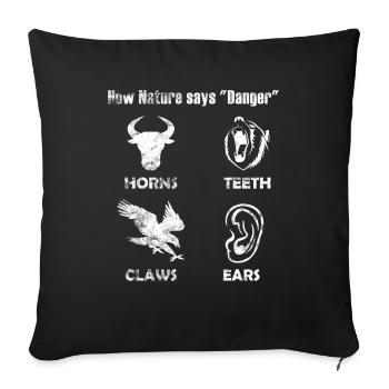 MMA Shirt How Nature says DANGER Ear Geschnkidee - Sofa pillowcase 17,3'' x 17,3'' (45 x 45 cm) - black - Front